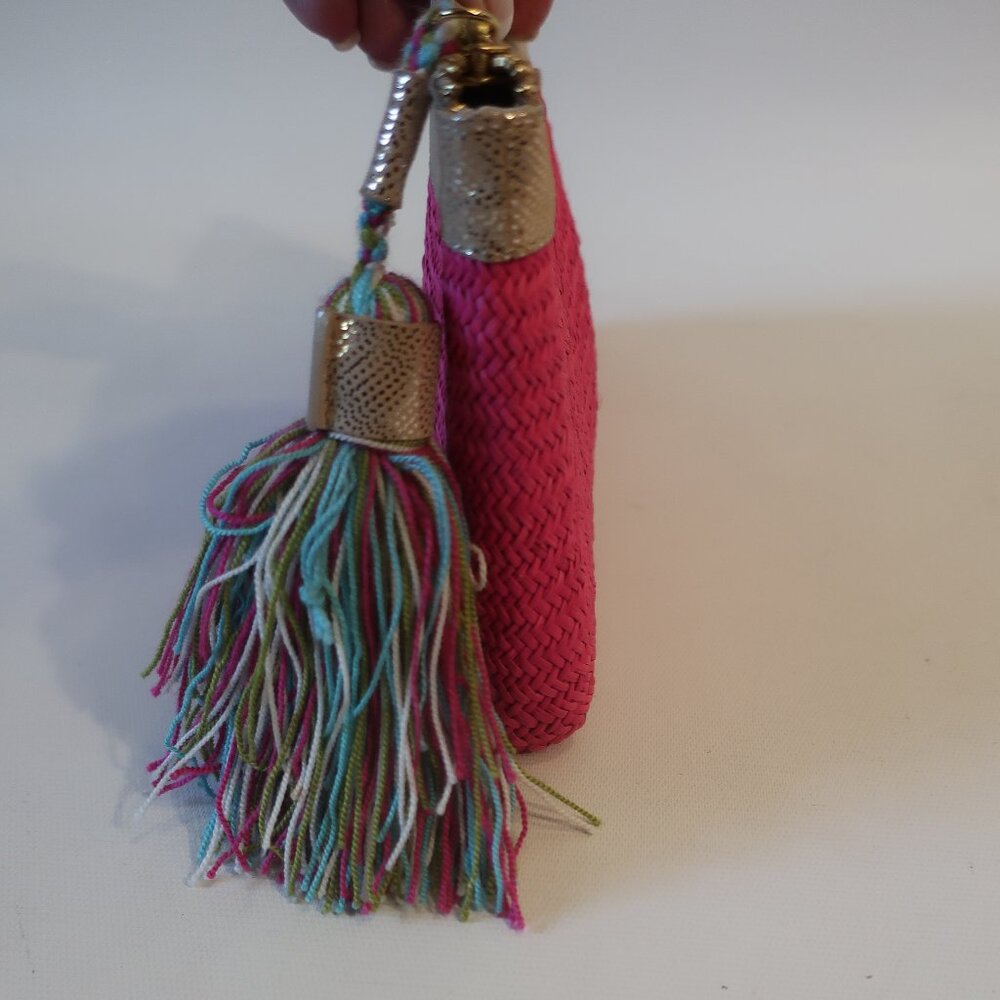 NWT Womens Teiruma Handcraft Pink Gold Woven Zip Carmen Clutch Bag * - Picture 5 of 10